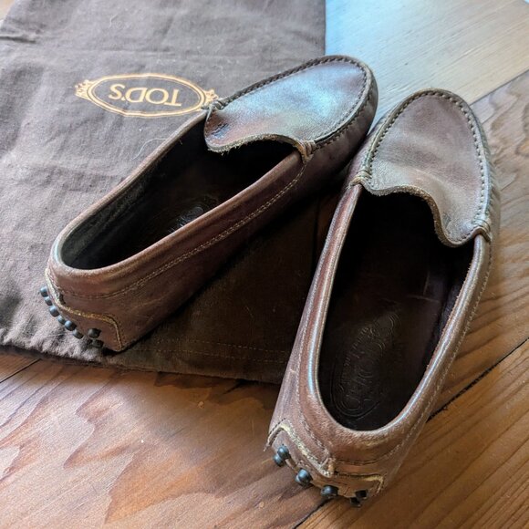 TOD'S Italian Leather Loafers 6.5 Brown Leather Driving Moc - Picture 1 of 10